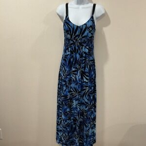 Vintage Fave Womens Y2K Floral Babydoll Maxi Dress Size M Blue Boho Hippie
